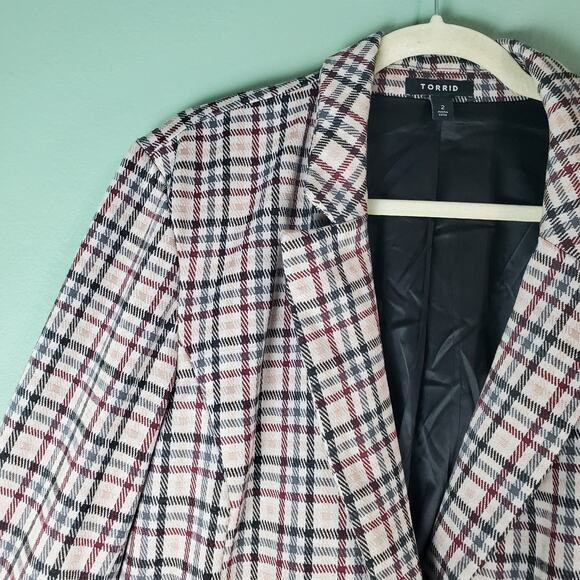 Torrid Womens Multi Color Plaid Studio Double Knit Blazer Size 2 - Picture 4 of 7